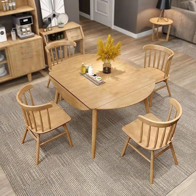 Drop-Leaf Dining Table Rubberwood Solid Wood Dining Table with 4 Legs