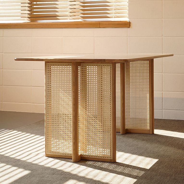 Modern Oak Table for Restaurant Rectangle Dining Table with Double Pedestal