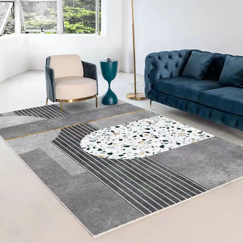 Light Grey Modern Rug Polyester Striped Area Rug Non-Slip Backing Rug for Living Room