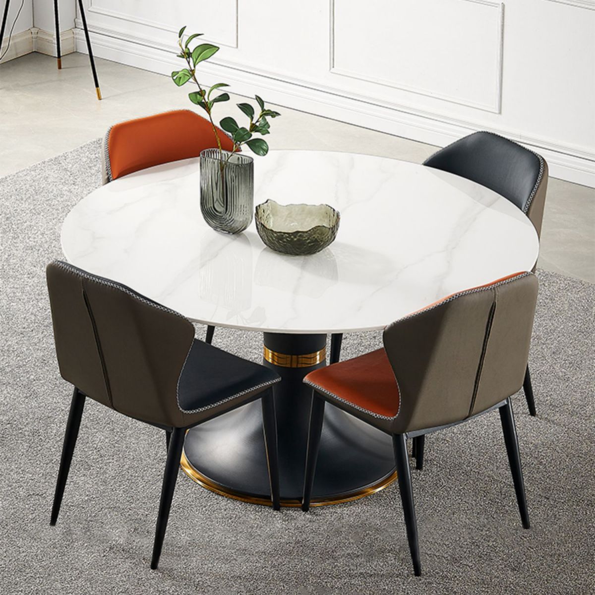 Modern Style Sintered Stone Dining Round Table Set 1/3/4/5/7 Pieces Dining Set
