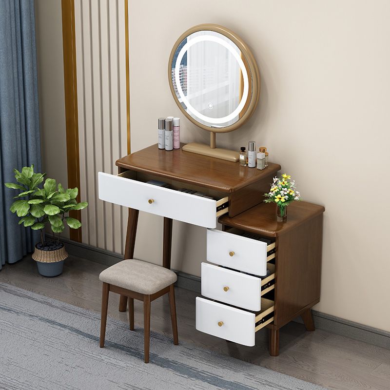 Solid Wood Vanity Makeup Table with Drawer Standing Mirror Dressing Table