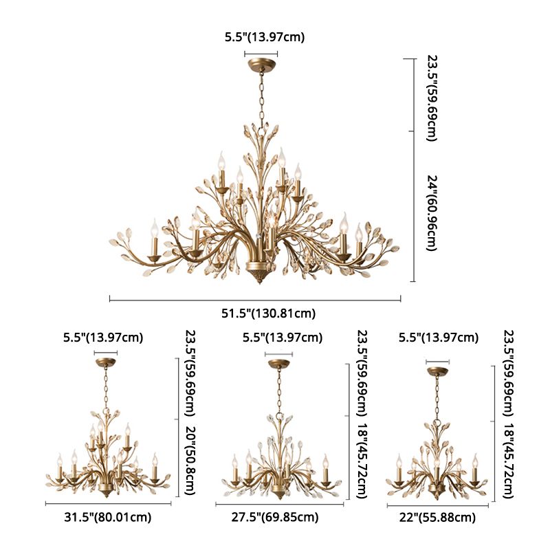 Multi Light Candle Pendant Light with Crystal Decoration American Country Style Metal Chandelier