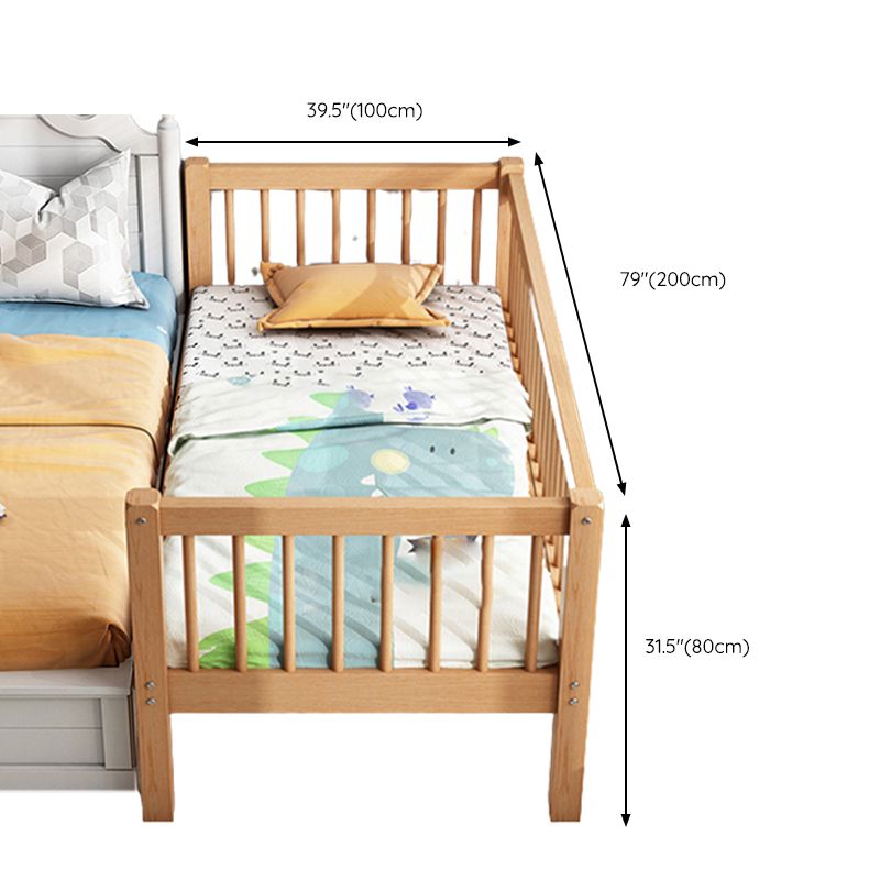 Farmhouse Beech Nursery Bed Solid Wood Baby Crib with Guardrails and Mattress