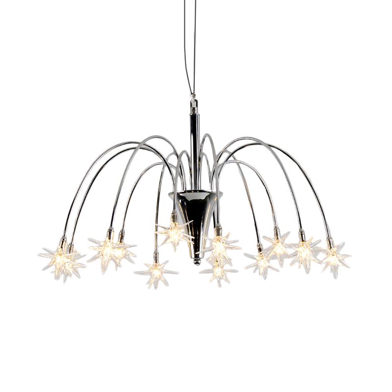 Iluminación de araña en forma de estrella estilo moderno cristal transparente 12/18 luces de acabado plateado luz colgante