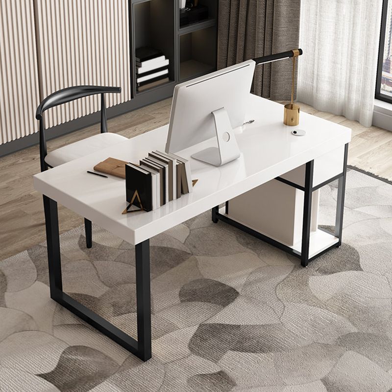White Contemporary Style Wooden Computer Desk Rectangular Office Desk