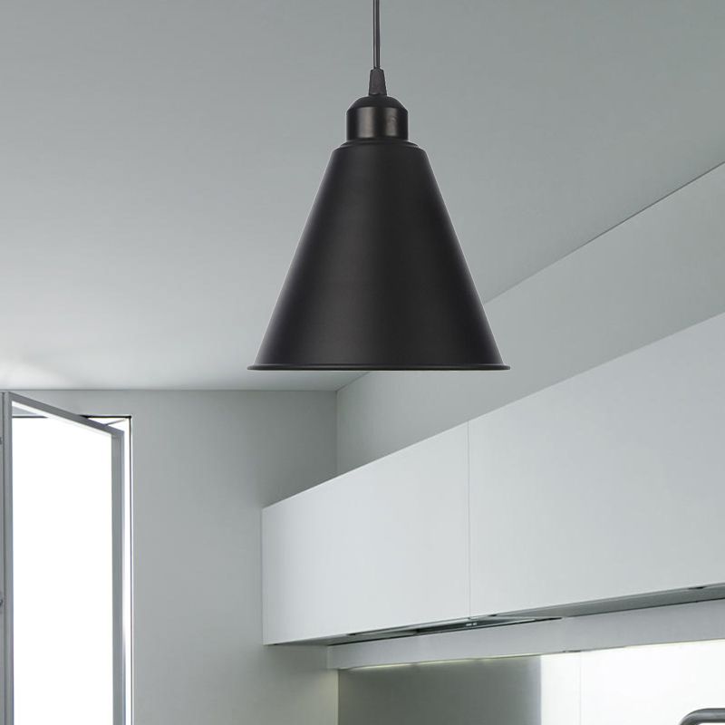 1 Light Indoor Pendant Lighting Farmhouse Black/White Hanging Light Fixture with Cone/Wavy/Wide Flare Metal Shade