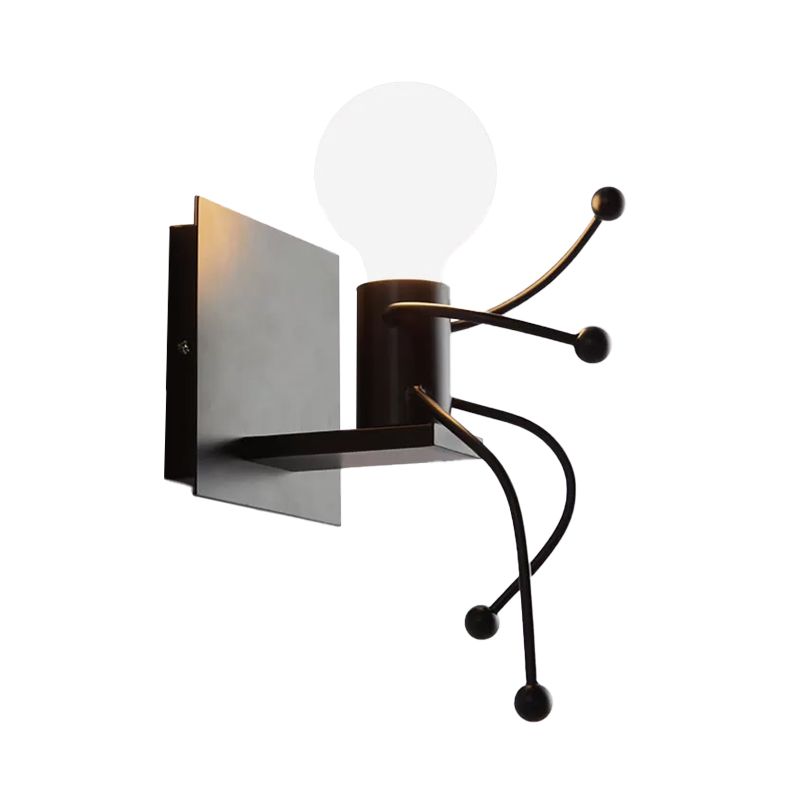 Small Man Metal Wall Sconce Light Art Deco 1/2 Bulb White Mur Mount Light For Kids Room