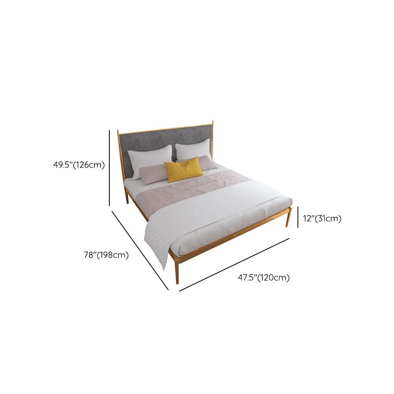 Luxurious Iron Bed Frame in Brass Upholstered High Panel Bed