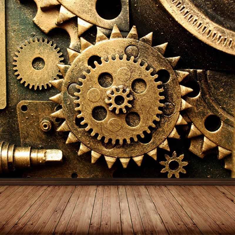 Photography Metal Gear Mural Wallpaper for Study Room, Pastel Color, Made to Measure