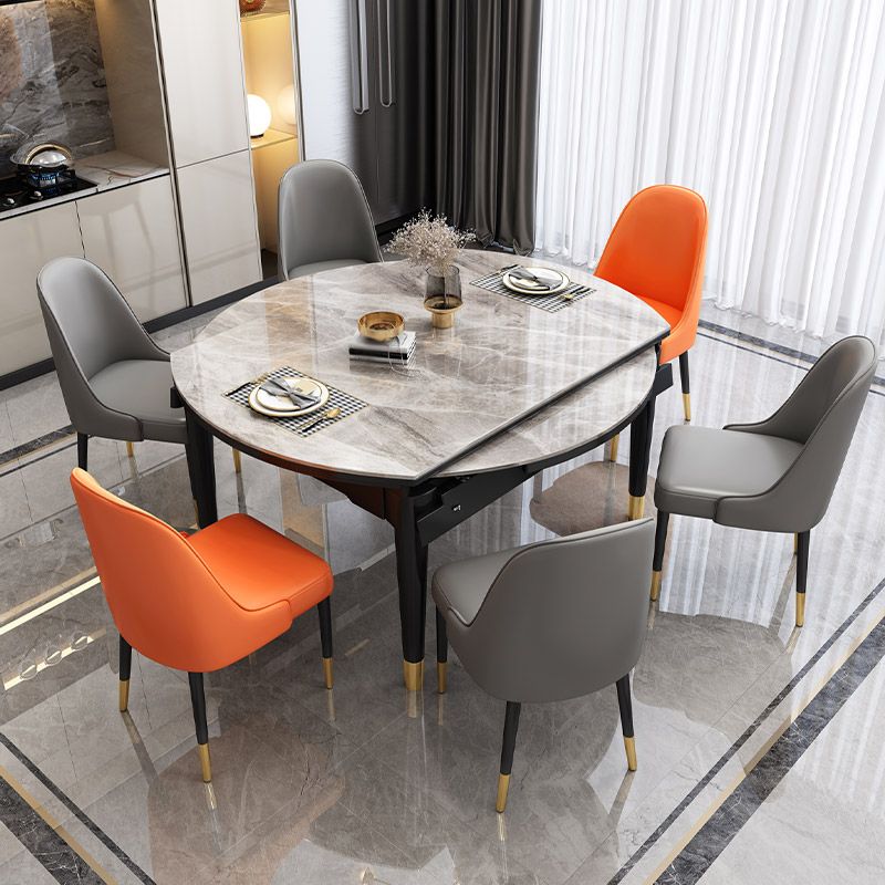Traditionele luxe ronde eettafel, stenen eetkamer met druppelblad, meubelen