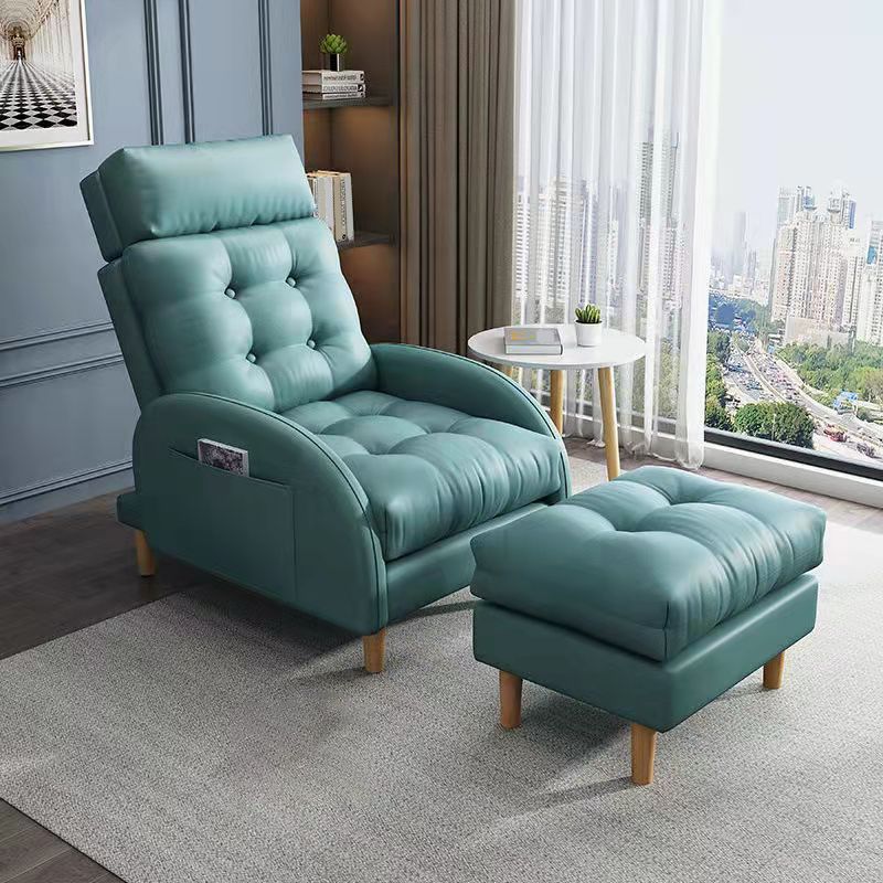 Contemporary Bonded Leather Tufted Cushions with Ottoman Lounge Accent Chair