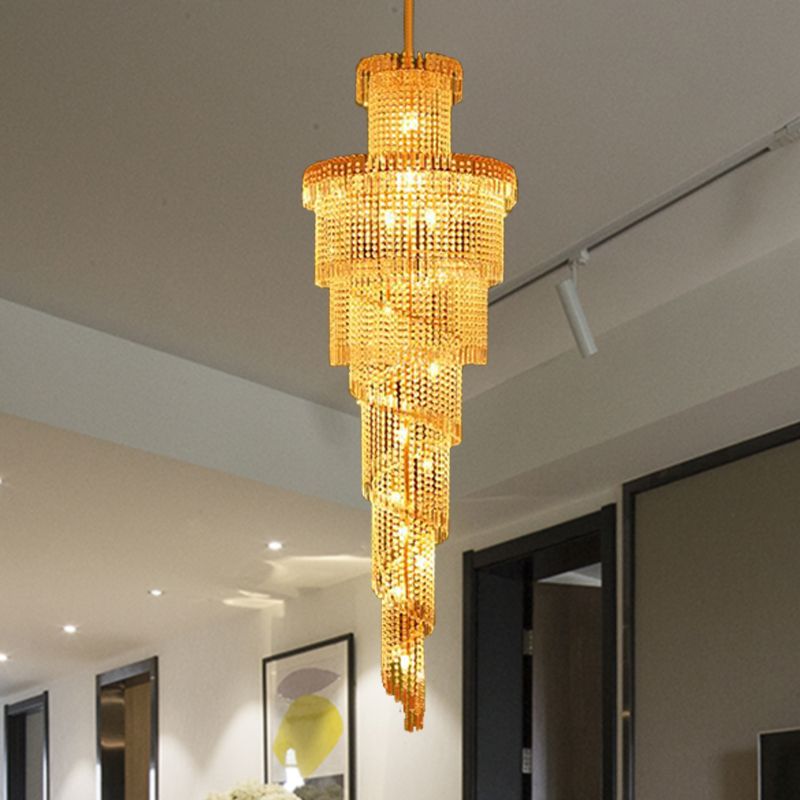 Layered Crystal Ceiling Chandelier Modern 15 Lights Gold Suspension Pendant for Corridor