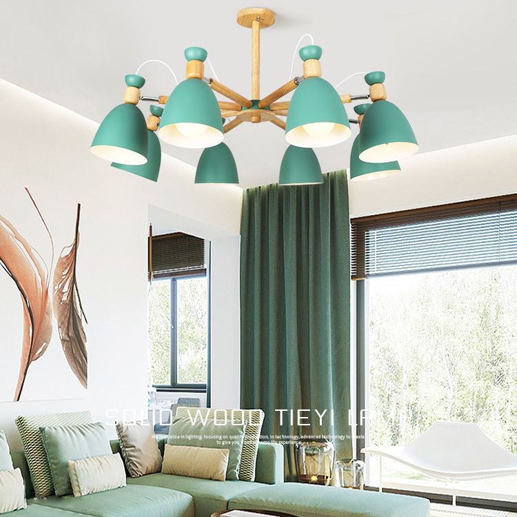 Schmiedeeisen -Sputnik -Pendellicht im modernen kreativen Stil hölzerne Makkaron -Hängelampe für Innenräume