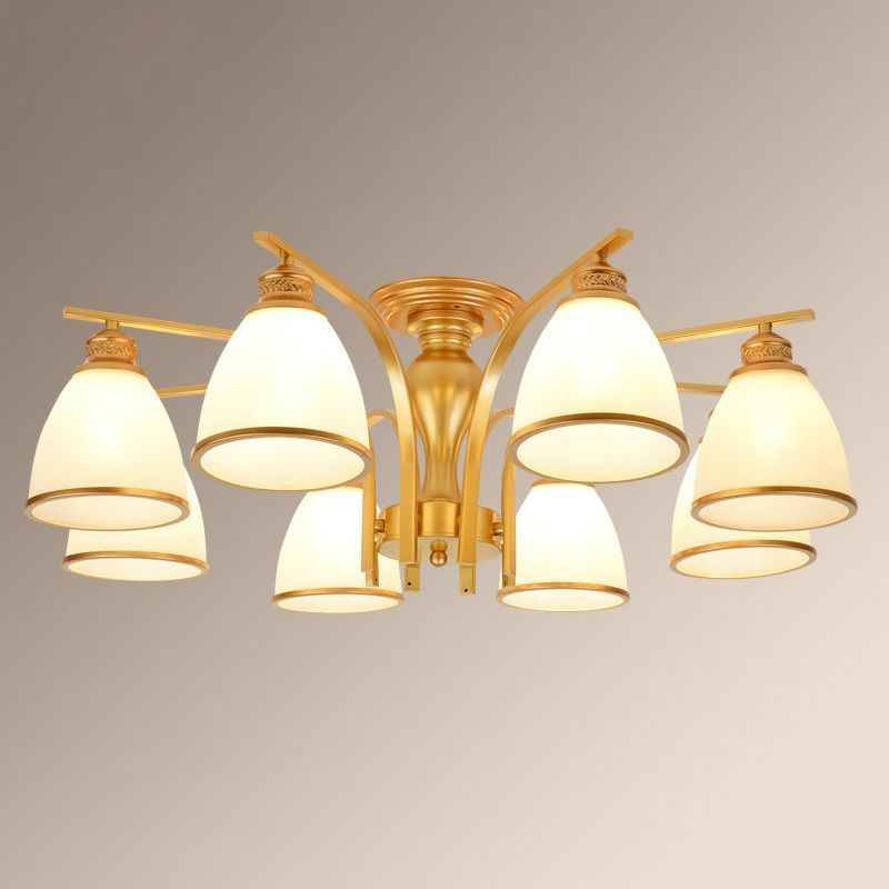 Rustic Bowl Shaped Semi Flush Frost Glass Ceiling Mount Chandelier for Living Room