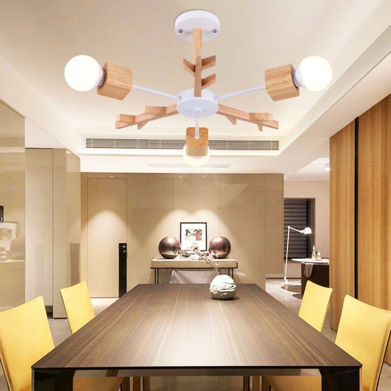 Ligera de lámpara de la sala de estar en forma de rama Madera de madera contemporánea