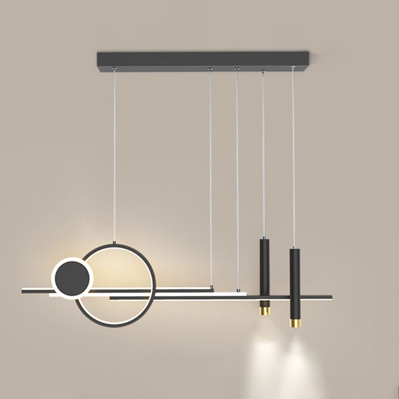 Black Restaurant LED Island Light in Modern Creative Style Wrought Iron Linear Pendant Light with Acrylic Shade