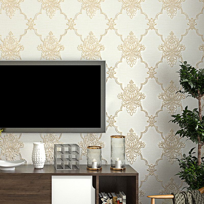 57.1-sq ft Jacquard Wallpaper European Quatrefoil Wall Covering in Pastel Color, Unpasted