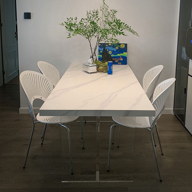 Modern Acrylic Dining Table Set 1/2/3/5 Pieces Rectangle Sintered Stone Top Dinette Set