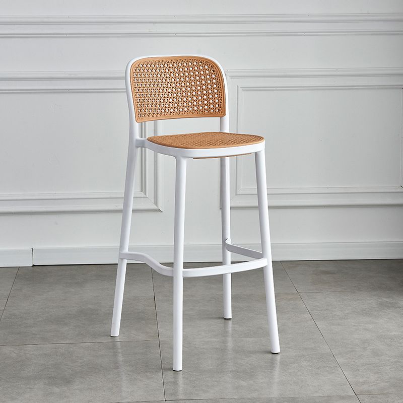 Contemporary Square Footrest Stool Plastic Rattan Stool in White and Black