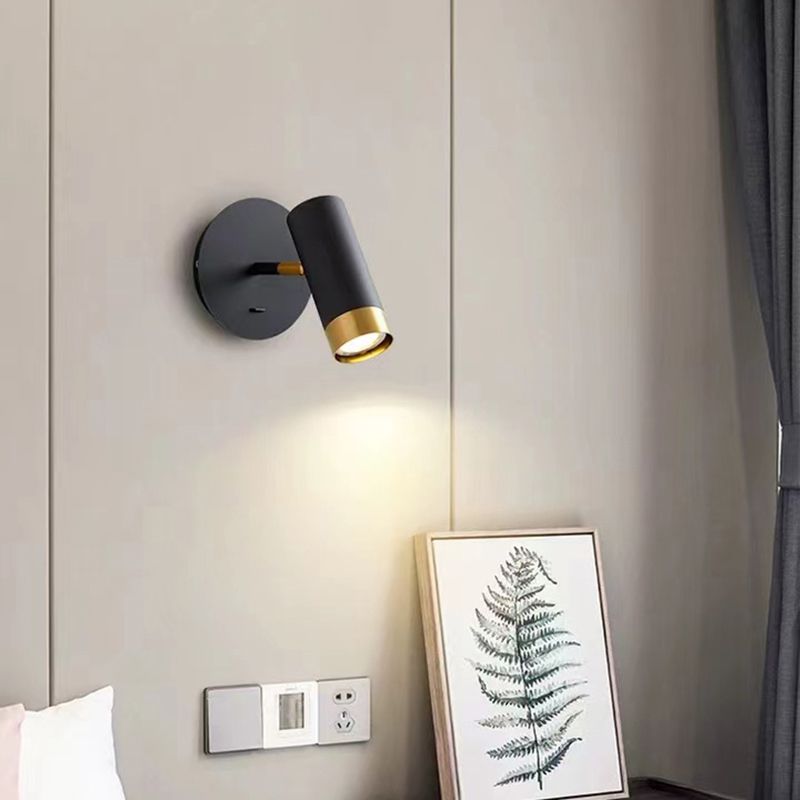 Nordic Style Iron Wall Light Cylinder Shape Rotatable Wall Lamp for Bedroom