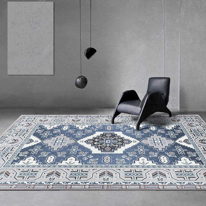 Blue Modern Rug Polyester Graphic Rug Washable Rug for Living Room