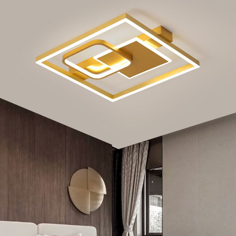 Triple Square Bedroom Flush Mount Light Acrylic Contemporary LED Ceiling Light Fixture in Gold, Warm/White Light