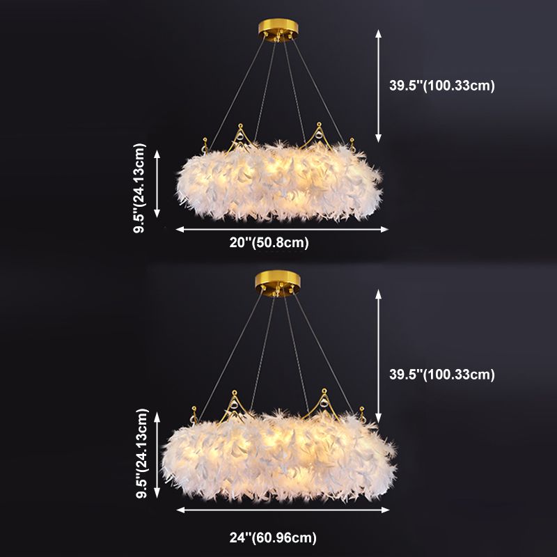 Crown kroonluchter lamp Moderne 1-licht witte kroonluchter verlichtingsarmaturen met verenschaduw