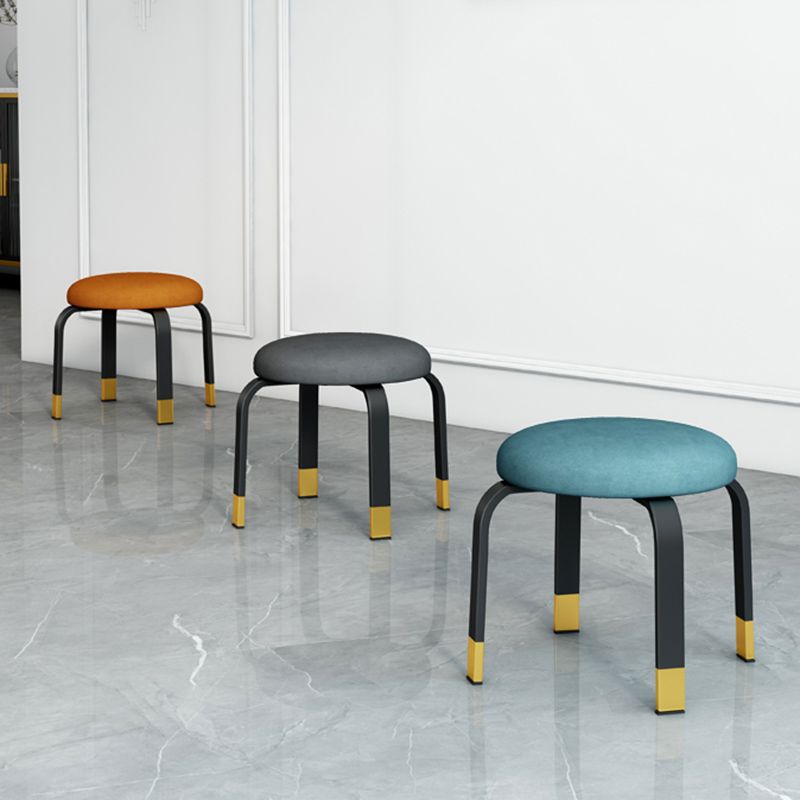 Fabric Round Water Resistant Ottoman Modern Solid Color Metal Frame Ottoman