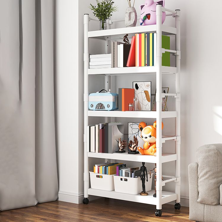Industrial Style Metal Bookshelf Etagere Shelf Bookcase with Caster Wheels