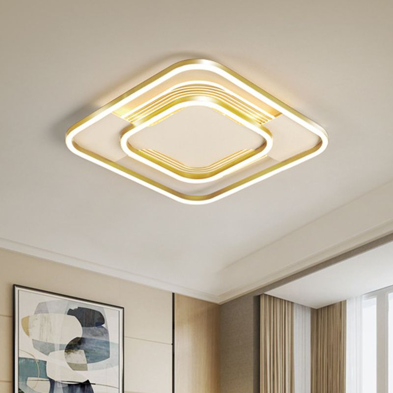Metal Rhombus Frame Flush Mount Simple 16,5 "/20.5" W LED Soffitto Light Fixture in Gold, Warm / White Light