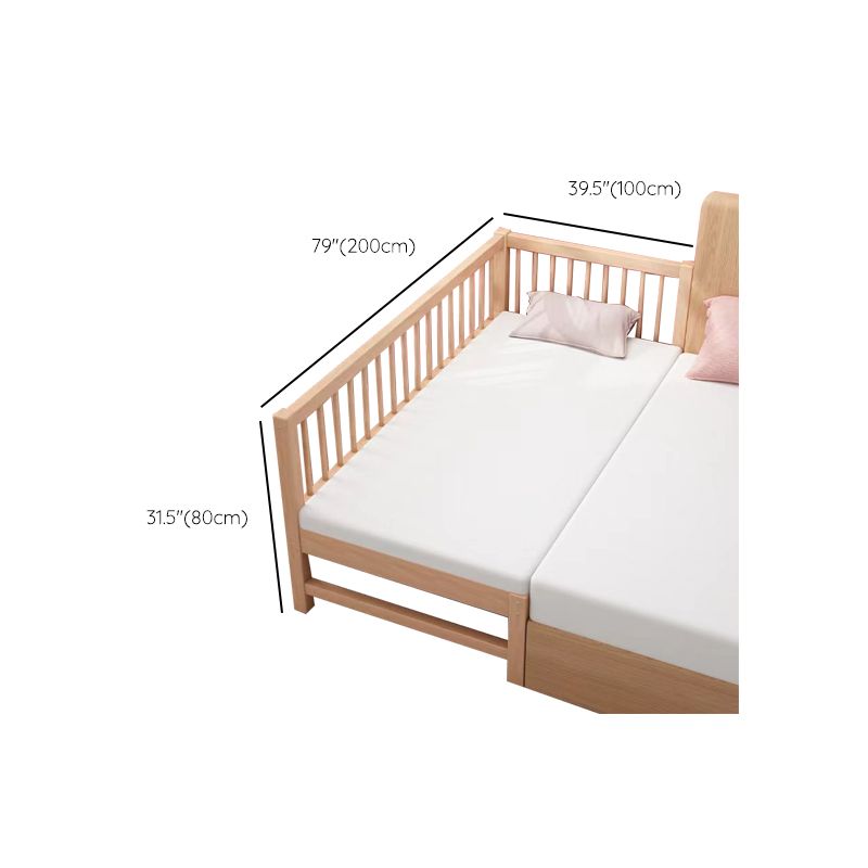 Glam Style Beech Wood Nursery Bed in Nature with Guardrail for Bedroom