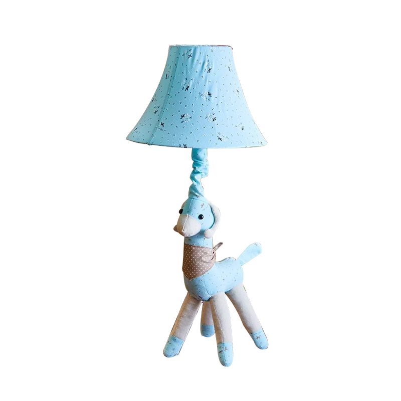 Tela Alpaca Night Light Cartoon 1 Lámpara de escritorio gris/azul de bombilla con sombra de campana para sala de estar
