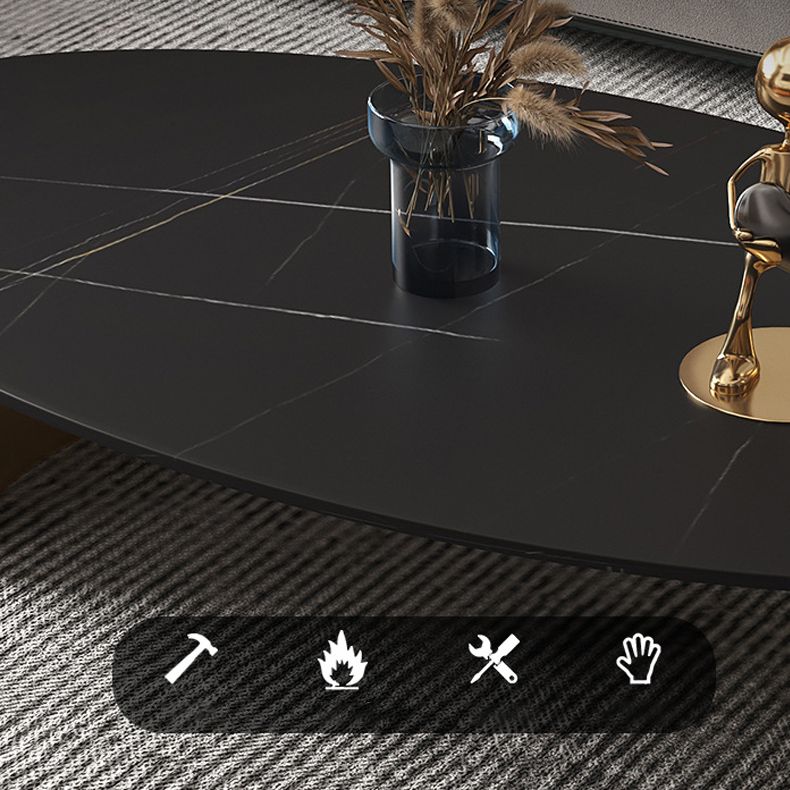 Glam Oval Stone Top Coffee Table with Steel Base Cocktail Table