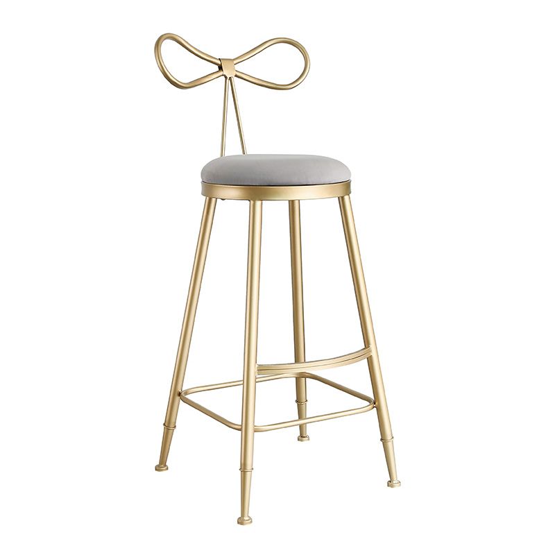 Upholstered Counter Stool Glam Style Round Low Back Bar Stool with Gold Frame
