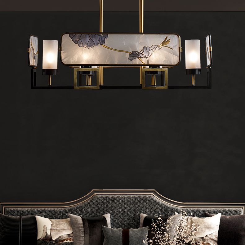 Modern Style Cylindrical Shape Island Lights Glass Pendant Lights in Gold