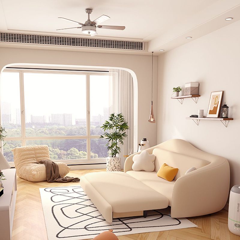 Upholstered Sleeper Sofa in Light Yellow Modernism Curved Sleeper Sofa