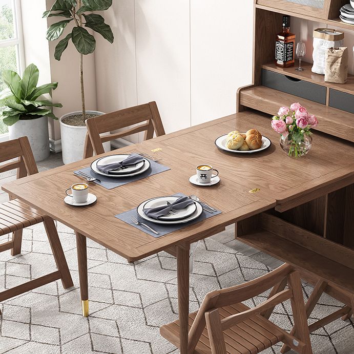 Solid Wood Frame Dining Table Rectangle Folding Dining Table with Storage