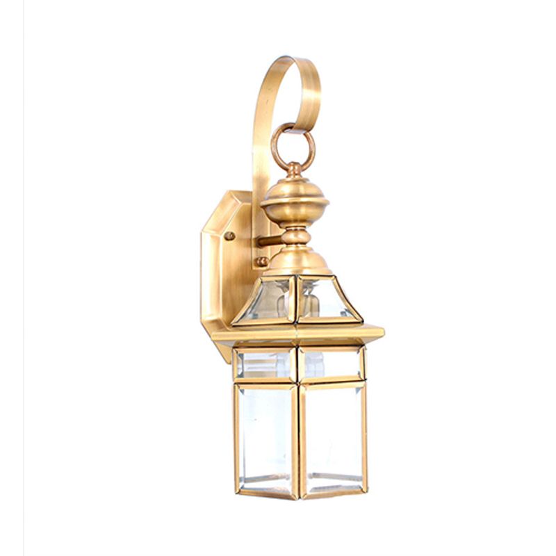 Hexagon Clear Glass Wall Light Tradition 1 Head Brass Flush Mount Wall Sconce for Stairway