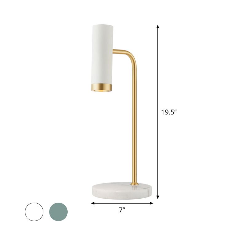 White/Blue Tube Night Lamp Minimalism 1-Light Marble LED Nightstand Light with Metal Shade for Living Room