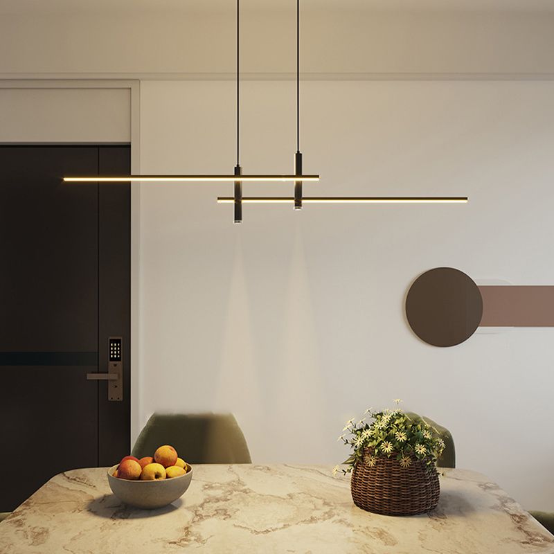 Linear Hanging Island Lights Modern Metal Chandelier Light Fixture for Dining Room