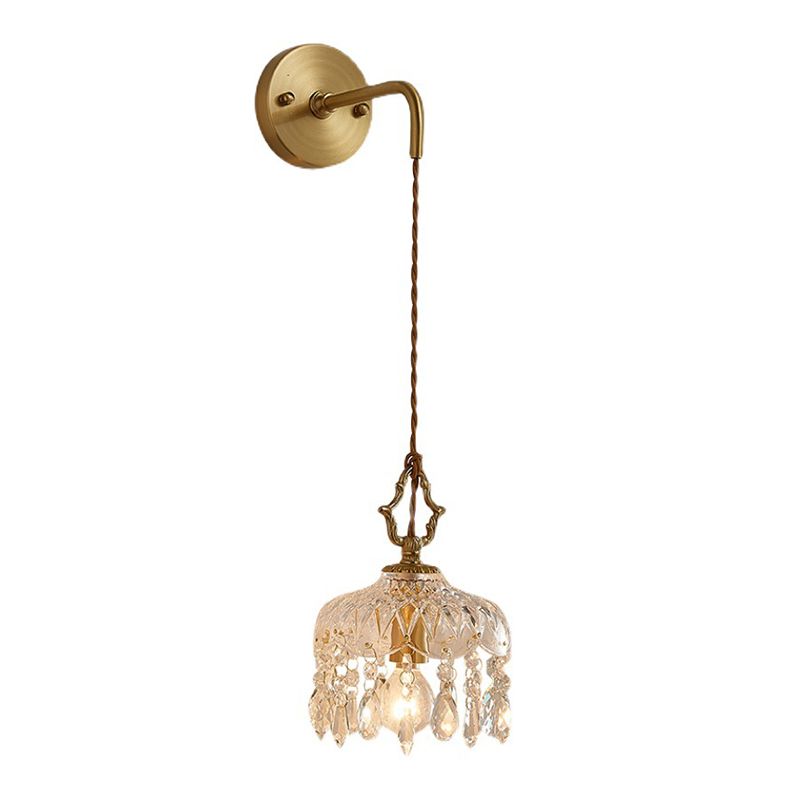 Contemporary Golden Wall Light Fixture with Glass Shade for Sitting Room