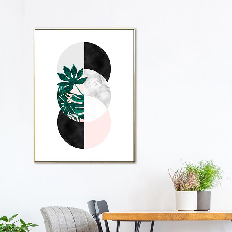 Nordic Botany and Globe Painting White Wrapped Canvas for Living Room, Multiple Sizes Available