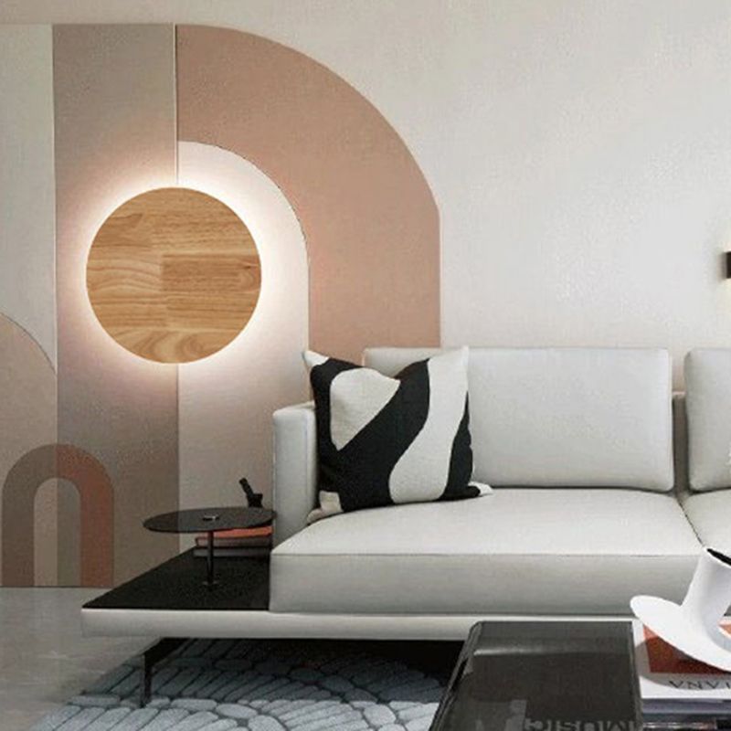 Runde Wandlampen moderne Einfachheit Holzwandleuchten für Wohnzimmer