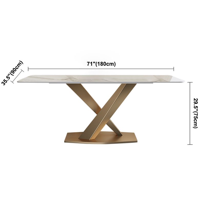 Sintered Stone Top Rectangle Table for Restaurant Luxury Dining Table with Gold Pedestal