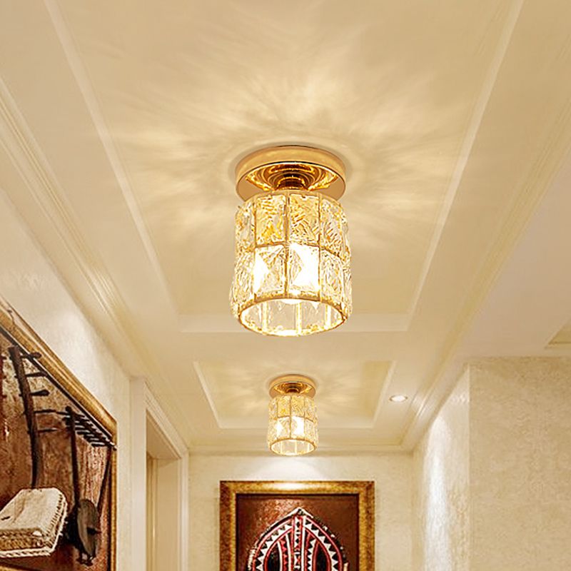 LED Flushmount Lighting Minimalism Cylinder/Globe Faceted Crystal Flush Mounted Lamp in Gold