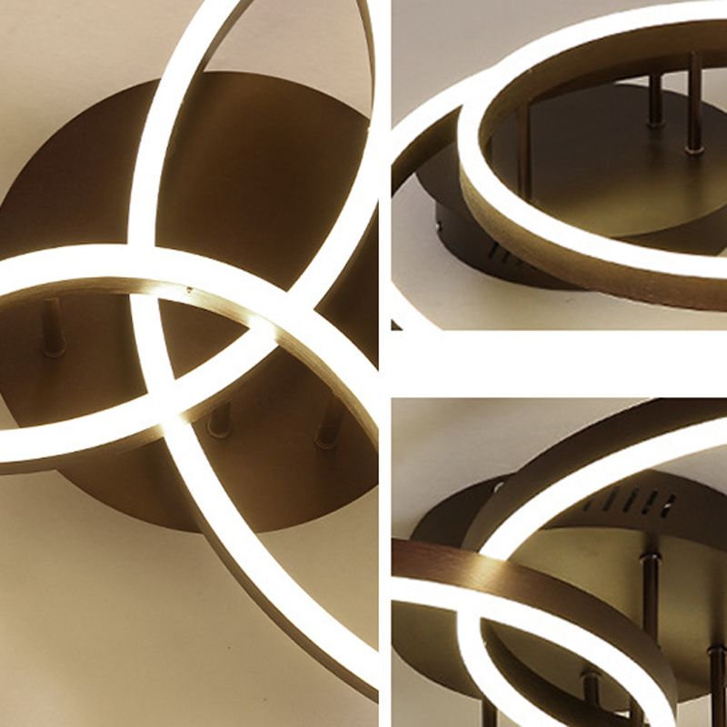 Metal Circular Semi Flush Light Simple Semi Flush Chandelier Lighting in Brown