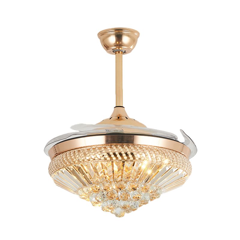 Modernisme Conical Semi Mount Lighting Crystal Led 5 Blades Hangt Fan Lamp in Gold, 19,5 "W