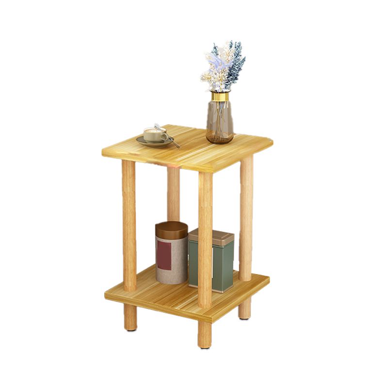 Wood 4 Legs End Table Modern Side End Snack Table with Shelf