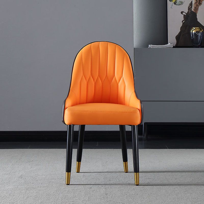 Solid Back Arm Side Chair Scandinavian Design Leather Dining Side Chair