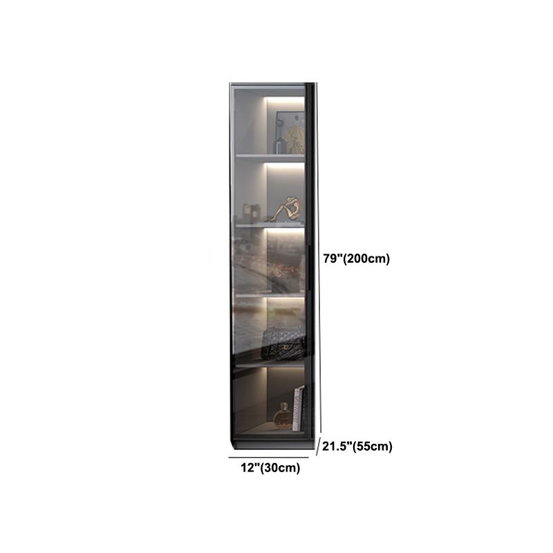 Black Manufactured Wood Cabinet with Glass Doors Modern Storage Cabinet